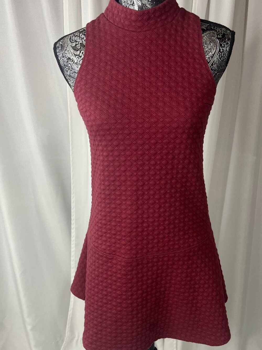Abercrombie Fitch Maroon Vintage Style High Neck 3/4 Zip Up Short Dress Size XS